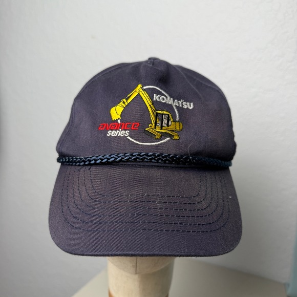 Vintage Komatsu Avance Series Excavator Hat Navy Blue Snapback Rope Trucker Cap